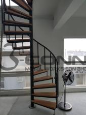 Mild Steel Spiral Staircase with Wooden Steps