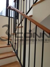 Mild Steel Staircase Railing with Wooden Handrail