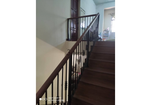 Wrought Iron Handrail with Wooden Topping