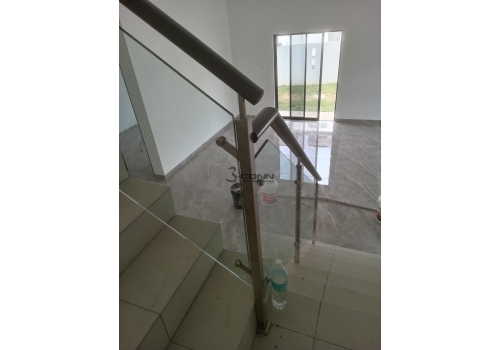 Stainless Steel Railing with Tempered Glass and Wooden Topping