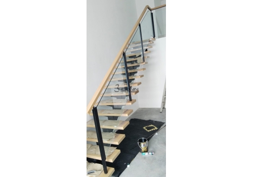 Mild Steel Glass Railing with Nyatoh Wooden Handrail