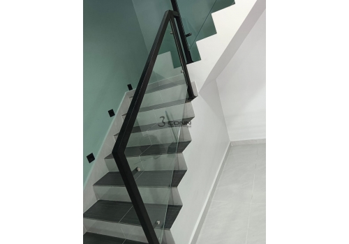 Mild Steel Staircase Railing with Tempered Glass